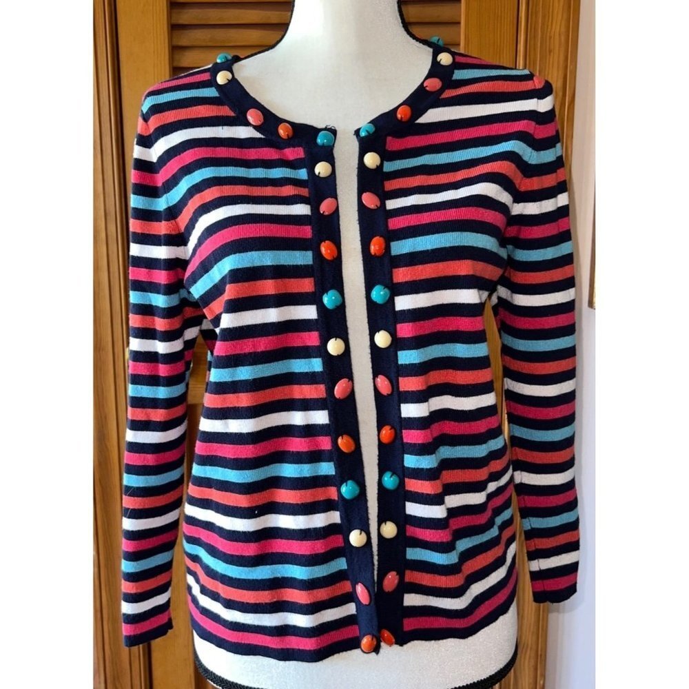 Ruby Rd Striped Beaded Striped Cardigan — Small